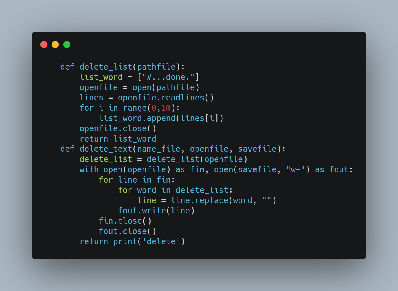Python delete_list() and delete_text() functions stripping mysqlfrm log lines