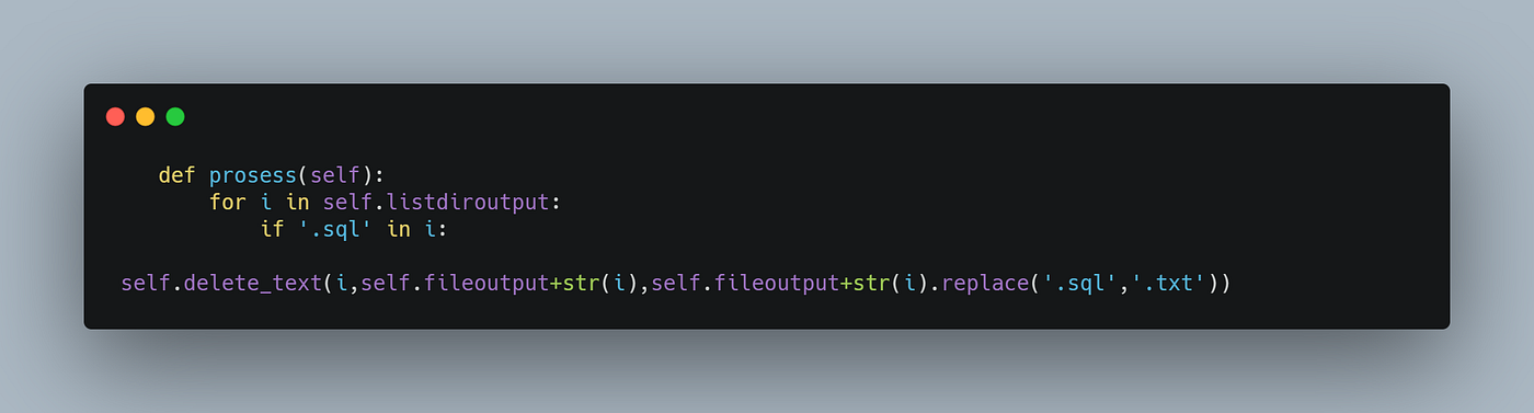 Python prosess() function cleaning every .sql file in the output folder