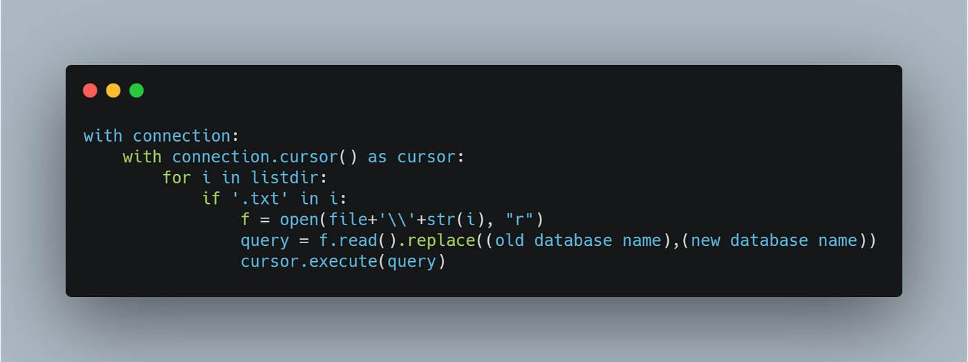 Python pymysql connection reading each query and executing it against the new database